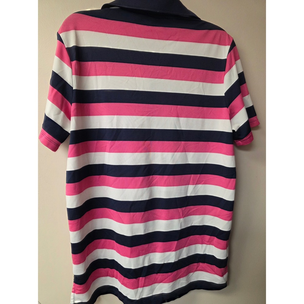 RLX Ralph Lauren Mens Striped Polo Shirt Pink Navy Blue White Performance M - Picture 5 of 5